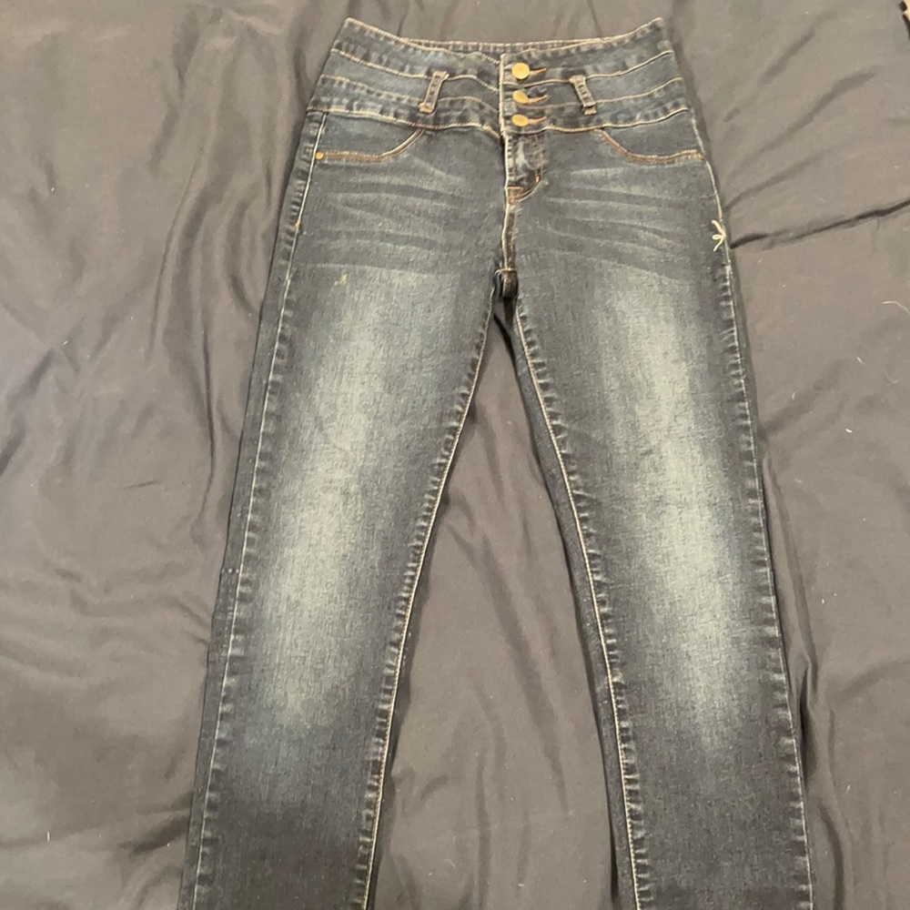Dark blue high waisted skinny jeans